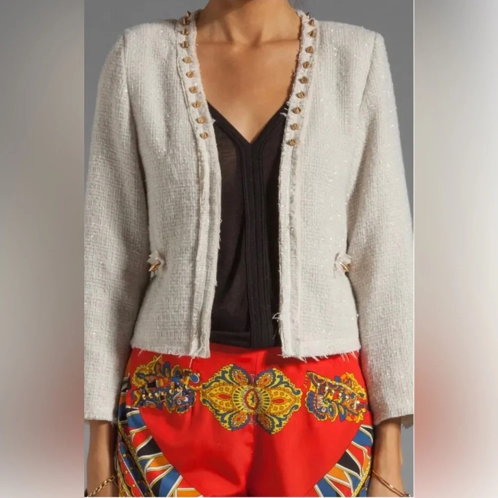 LOVERS + FRIENDS Because Im Addicted en Vogue Jacket CREAM TWEED/STUDDED Sz XS‎